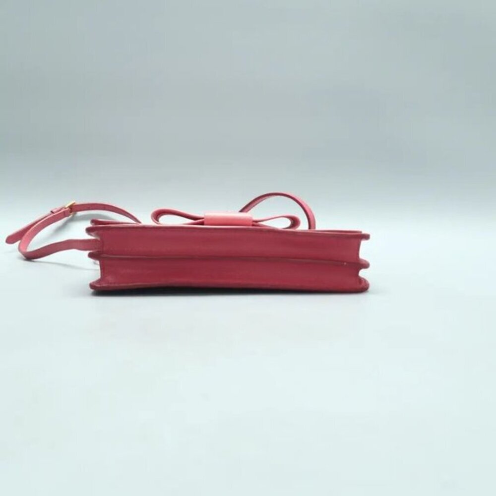 PRADA Saffiano Pink Bow Leather Shoulder Bag 390-020125 - Picture 5 of 12